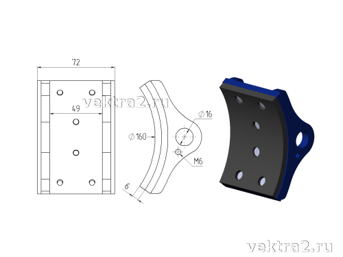 Колодка для тормоза ТКГ-160 размеры