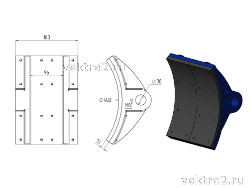Тормозные колодки ТКГ-400 размеры
